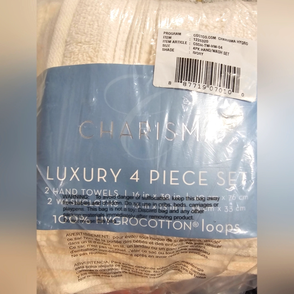 Charisma 4-Piece Luxury Towel Set in Ivory
